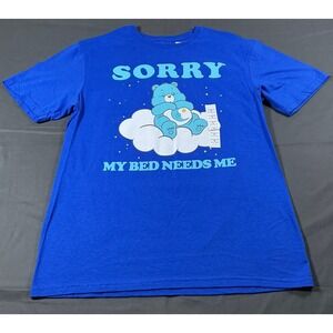 Care Bears Bedtime Bear Sorry My Bed Needs Me Royal Blue T-Shirt Mens Size M NEW
